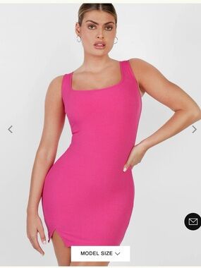Popilush Hot Pink Ribbed Mini Dress with built in Bra & Shorts